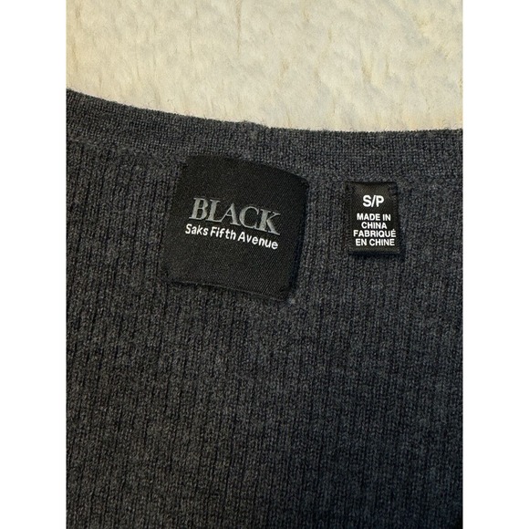 Saks 5th Ave Sweater black Label 100% Merino Wool Gray Rib Knit MINT - Picture 5 of 7